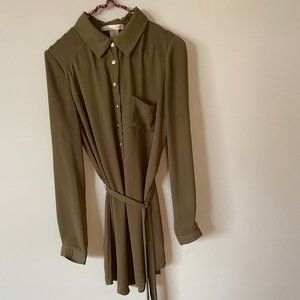 Long Sleeve Gold Button Down Dress
